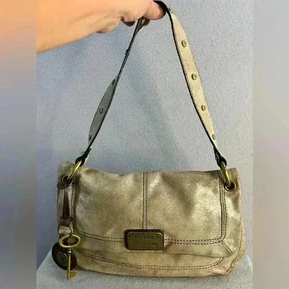 Fossil Long Live Vintage Metallic fabric hobo bag magnetic closure shoulder bag - Picture 10 of 13